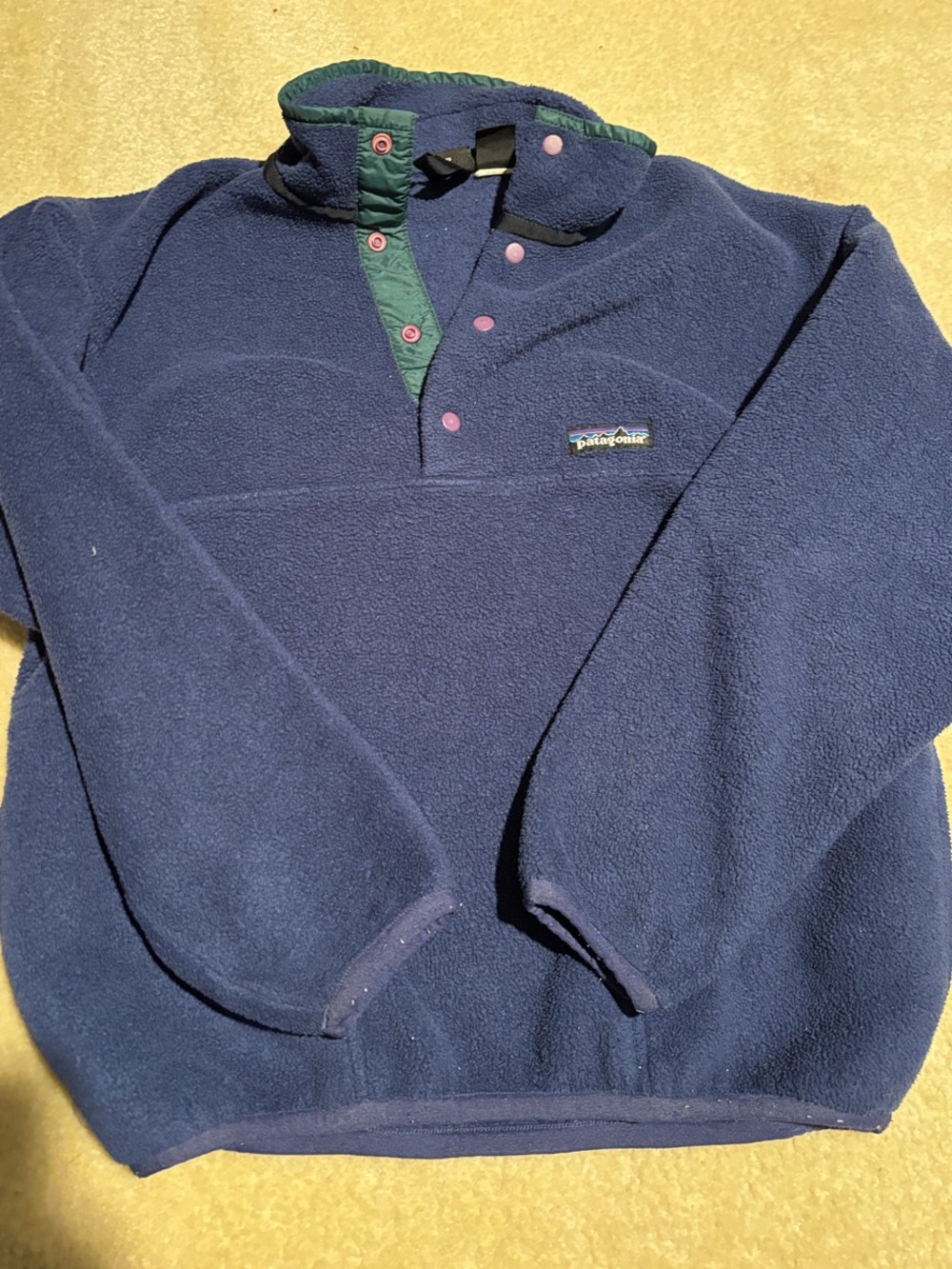 Patagonia Navy Fleece Snap Pullover with Green Placket